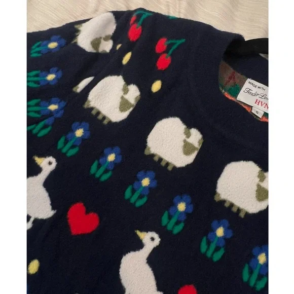 HVN Diana Fuzzy Brushed Intarsia Knit Animal Stripe Sweater - Picture 6 of 15